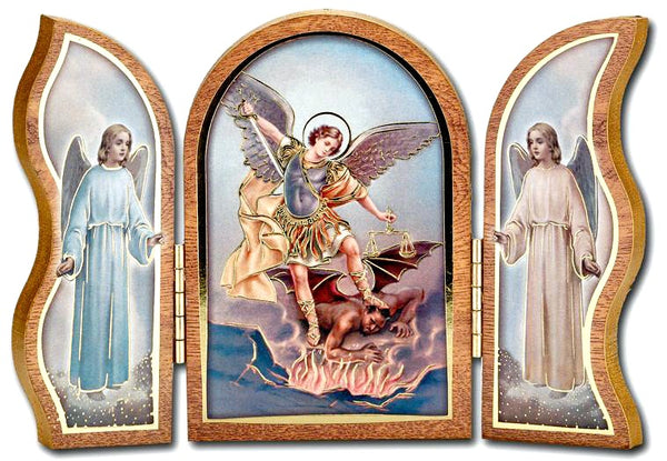St. Michael the Archangel Standing Wood Triptych 5"x3.5" Plaque Hirten 1205-330