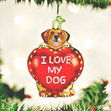 I Love My Dog Old World Christmas Ornament - Glass