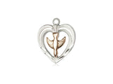 2-Tone Sterling Silver Heart & Holy Spirit Pendant on 18" Chain by Bliss 6280
