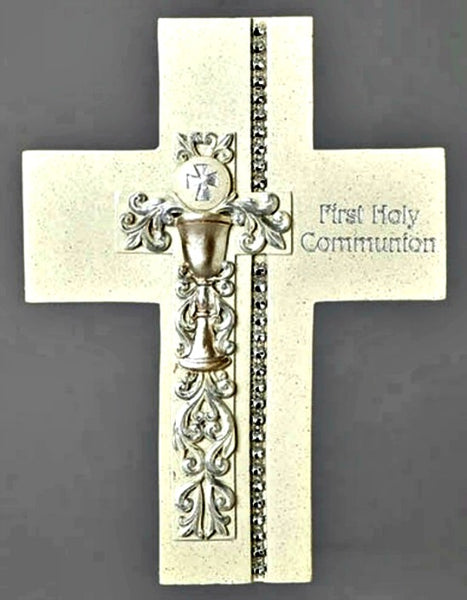First Communion Wall Cross 7.5" W/ Silver Chalice