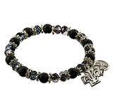 Black "Your Loss" Sympathy Bead Stretch Bracelet - Virgin Mary Charm Hirten 9605BK