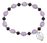 Purple Crystal Stretch Bracelet w/ Miraculous Medal Charm McVan