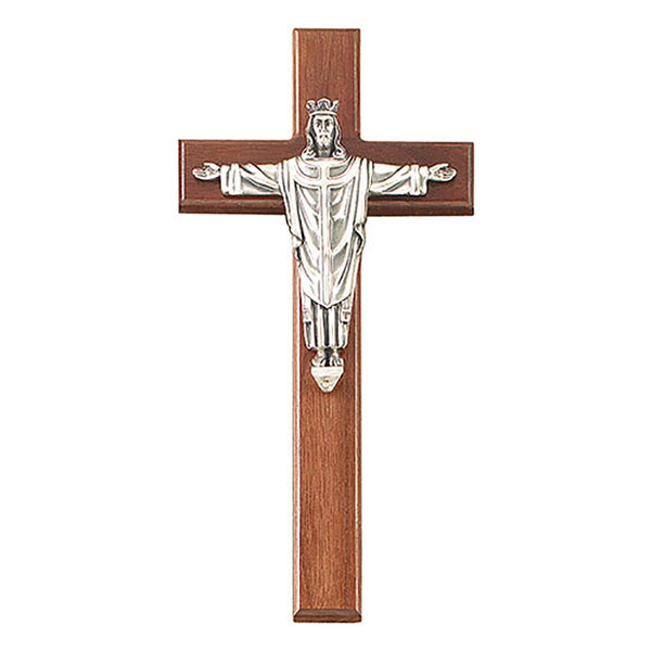 Walnut Risen Christ the King 12" Wall Cross with Pewter Corpus by Jeweled Cross