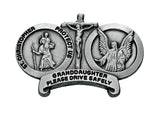 Grandson Drive Carefully St. Christopher & Guardian Angel Auto Visor Clip - Made in USA
