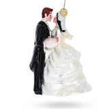 Bride & Groom Wedding Kiss Glass Christmas Ornament