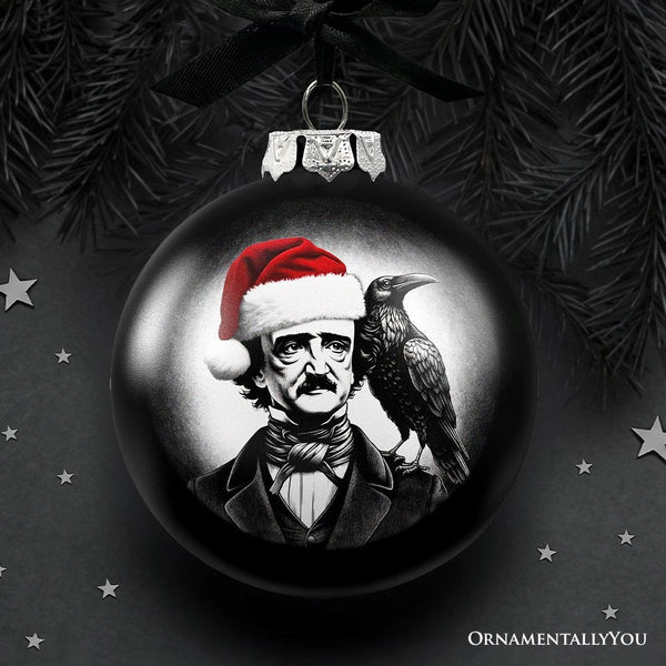 Edgar Allen Poe in Santa Hat Christmas Ball Ornament