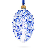 Blue Branches Glass Egg Shape Christmas Ornament Made in Ukraine