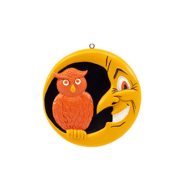 Crescent Moon with Owl Flat Back Halloween Ornament