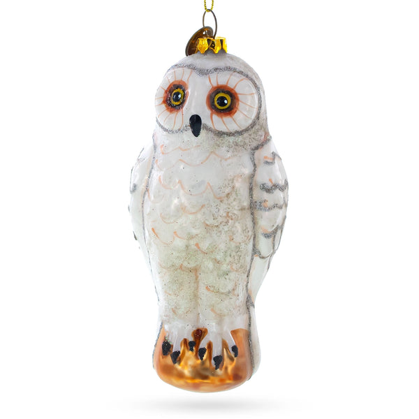 Enchanting White Snow Owl Glass Christmas Ornament