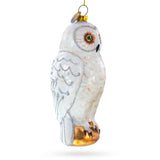 Enchanting White Snow Owl Glass Christmas Ornament  - Side View
