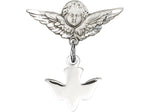 Holy Spirit Dove & Guardian Angel Sterling Silver Baby Badge Lapel Pin Bliss 0225SS/0735SS