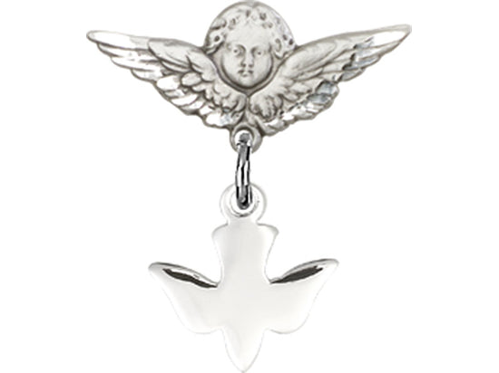 Holy Spirit Dove & Guardian Angel Sterling Silver Baby Badge Lapel Pin Bliss 0225SS/0735SS