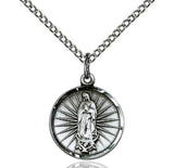 Bliss Round Our Lady of Guadalupe Sterling Silver Medal on 18" Chain