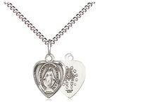 Bliss Sterling Silver Miraculous Medal in Heart Necklace Pendant 18" Chain