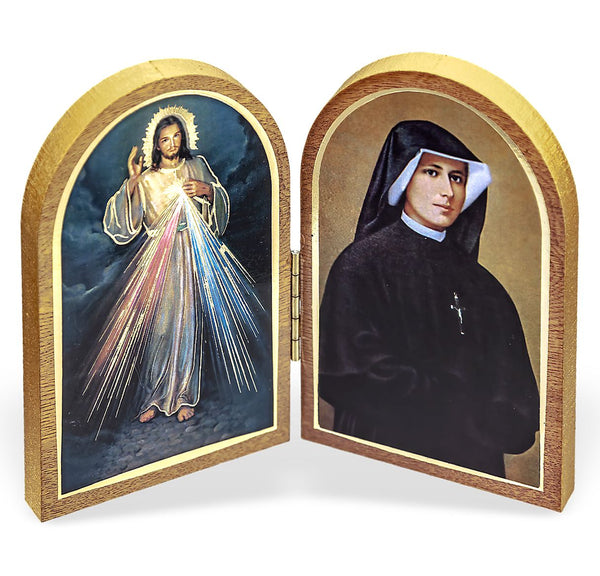 Jesus Divine Mercy & St. Maria Faustina Diptych Standing Plaque