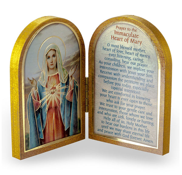 Immaculate Heart of Mary with Memorare Prayer Diptych Standing Plaque