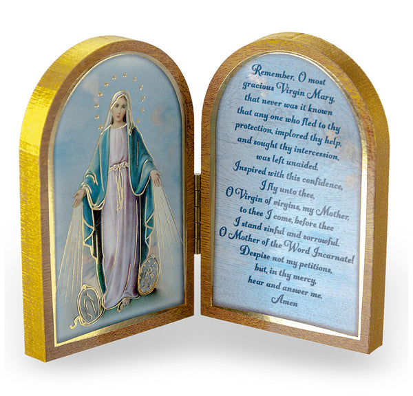 Our Lady of Grace Miraculous Medal Diptych Standing Plaque with Prayer Hirten 1204-253