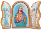Sacred Heart of Jesus Standing Wood Triptych 5"x3.5"