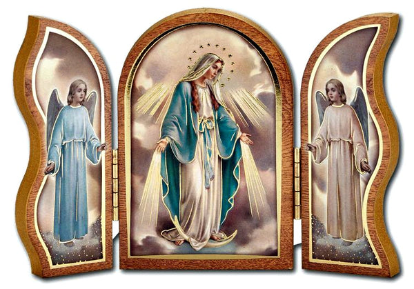 Our Lady of Grace Standing Wood Triptych 5"x3.5" Hirten 1205-200
