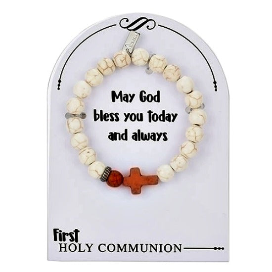Boy's First Communion Cross Stone Stretch Bracelet 6" Roman 12784