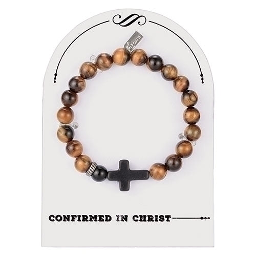 Boy's Confirmation Cross Stone & Cord Bracelet 6.5" Roman 12786