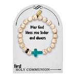 Girl's First Communion Cross Stone Stretch Bracelet 6" Roman 12788