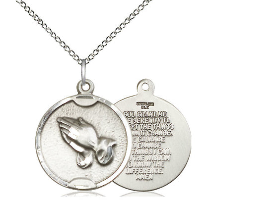 Sterling Silver Serenity Prayer & Praying Hands Medal on 20" Chain by Bliss