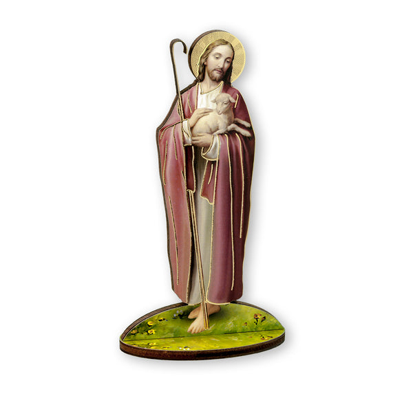 Jesus, the Good Shepherd 6" Standing Wooden Statue Figure - Made in Italy