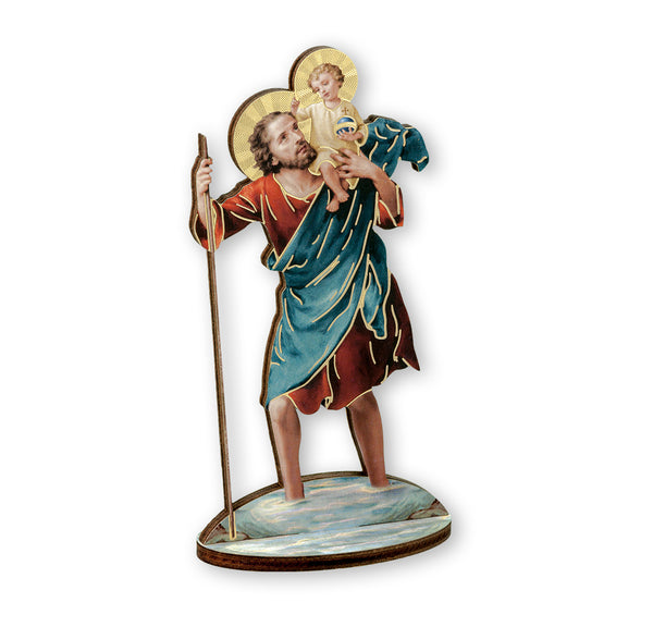 St. Christopher 6" Standing Wooden Statue Figure - Made in Italy
