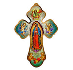Gold Stamped Our Lady of Guadalupe with Cherubs 7" Wood Wall Cross,- ITALY