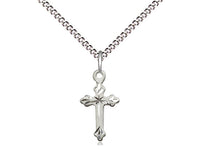 Sterling Silver Etched Cross Pendant on a 18 inch Light Rhodium Chain