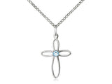 Birthstone Sterling Silver Loop Cross Pendant Necklace By Bliss March 1707SS-STN3-18SS