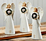Faith Hope Love Stoneware 8" Angels with Wreath Set of 3