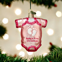 Pink One Piece Baby Oufit Baby's First Old WorldvChristmas Ornament - Girl
