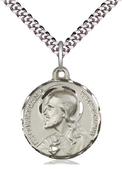 Sacred Heart of Jesus Sterling Silver Pendant on 24" Chain for Male by Bliss