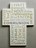 First Communion Word Wall Cross 7.75" Roman 40501