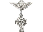 Celtic Cross Guardian Angel Sterling Silver Baby Badge Lapel Pin Bliss 4133SS/0735SS