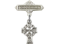 Godchild Celtic Cross Sterling Silver Baby Badge Lapel Pin Bliss