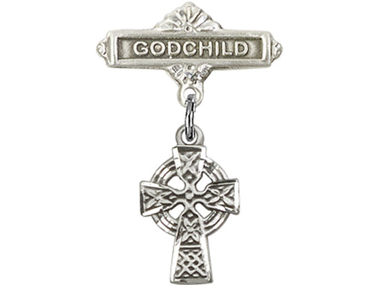 Godchild Celtic Cross Sterling Silver Baby Badge Lapel Pin Bliss