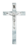 First Communion White Pearlized 7" Wall Crucifix Pewter Corpus