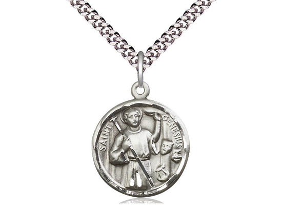 Sterling Silver St. Genesius Round Patron Medal Necklace Bliss 5427