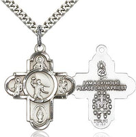 Sterling Silver 5 Way Football Cross Pendant Necklace - St. Sebastian Patron of Athletes