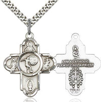 Sterling Silver 5 Way Soccer Cross Pendant Necklace - St. Sebastian Patron of Athletes