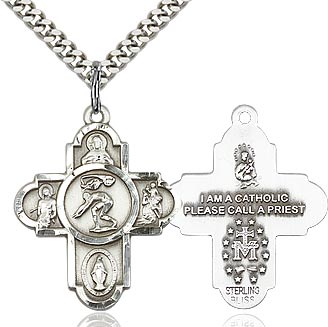 Sterling Silver 5 Way Swimming Cross Pendant Necklace - St. Sebastian Patron of Athletes