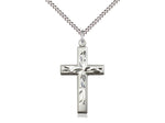 Etched Sterling Silver Cross Pendant on  18" Chain
