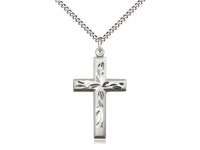 Etched Sterling Silver Cross Pendant on  18" Chain