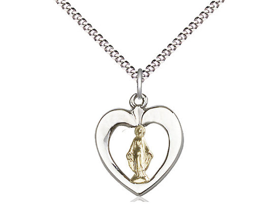 Two-Tone Our Lady of Grace in Heart Necklace  Bliss 6096GF/SS?18S-LC