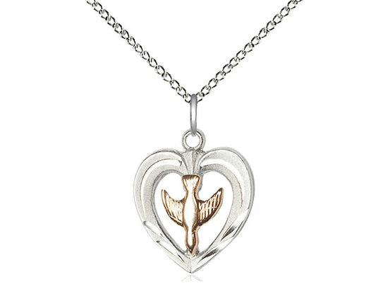2-Tone Sterling Silver Heart & Holy Spirit Pendant on 18" Chain by Bliss 6280