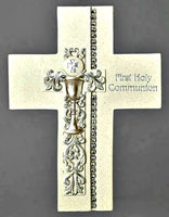 First Communion Wall Cross 7.5" W/ Silver Chalice