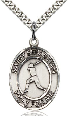 Sterling Silver St. Sebastian Baseball Sports Oval Medal by Bliss Patron of Athletes